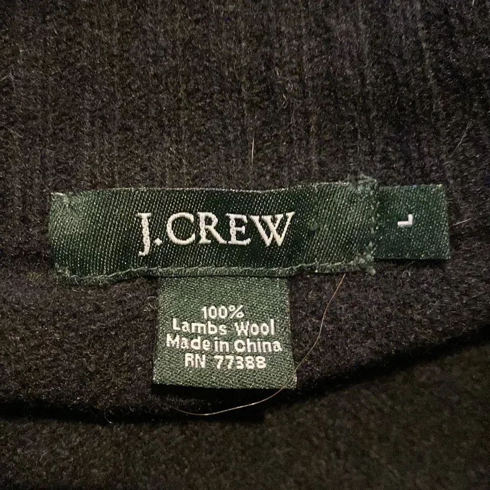 J CREW Men’s LAMBS WOOL LONG SLEEVE SWEATER Large BLACK GRAY STRIPED